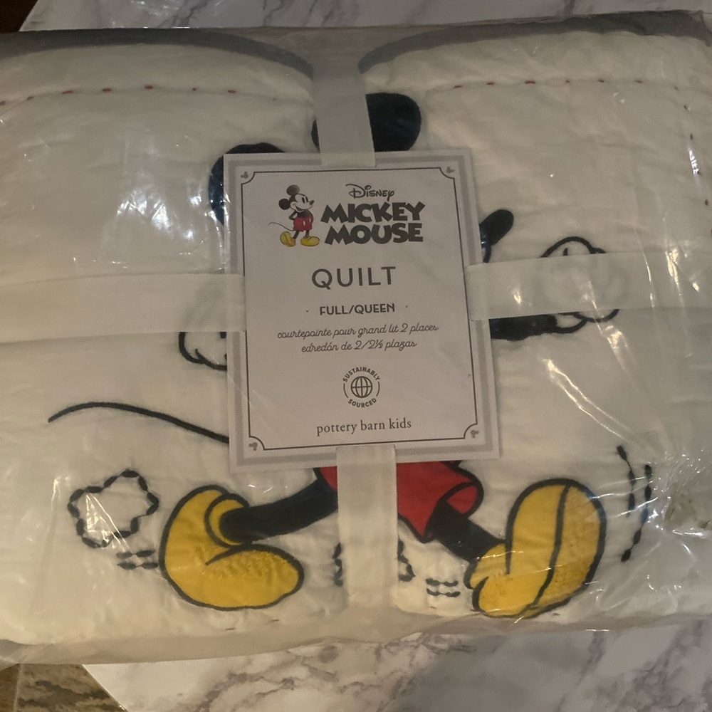 Disney Mickey Mouse White Quilt with Yellow and Red Accents